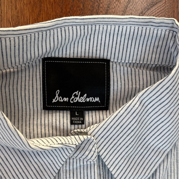 Sam Edelman Pin Striped Shirt Dress or Nightshirt with Floral Embroidery Large - Picture 5 of 9